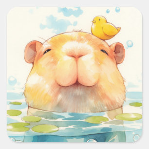 Capybara en Vogel Vriend Vierkante Sticker