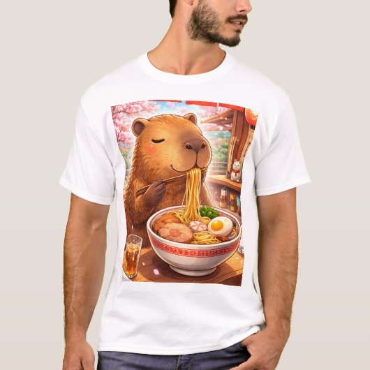 Capybara enjoying Ramen T-shirt (Voorkant)