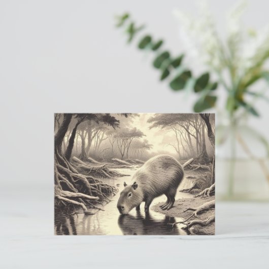 Capybara  Etsen Briefkaart (Staand voorkant)