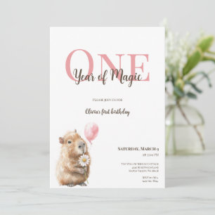Capybara First Birthday Invitation • Woodland Girl