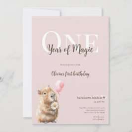 Capybara First Birthday Invitation • Woodland Girl