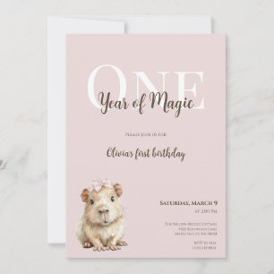 Capybara First Birthday Invitation • Woodland Girl