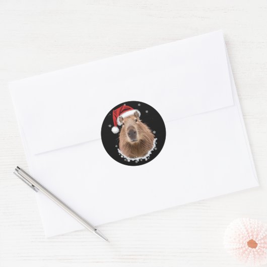 Capybara Funny Christmas Ronde Sticker (Envelop)