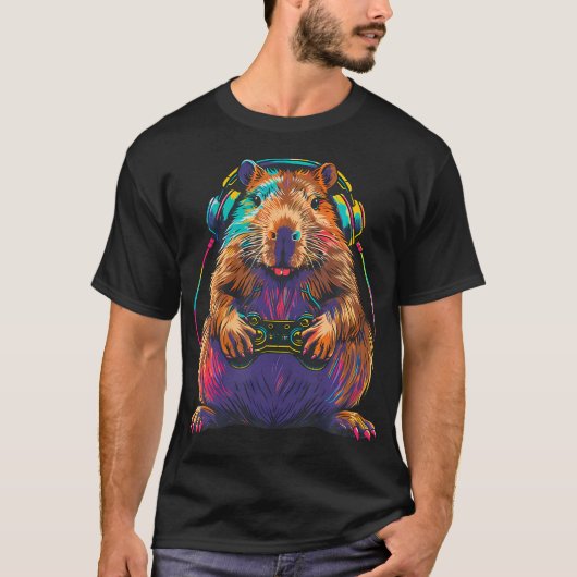 Capybara Funny Video Games Capybara Playing Video  T-shirt (Voorkant)