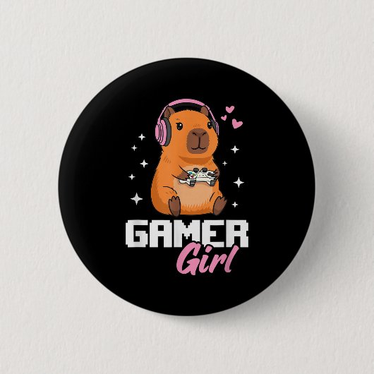 Capybara Gamer Girl Gaming  Ronde Button 5,7 Cm (Voorkant)