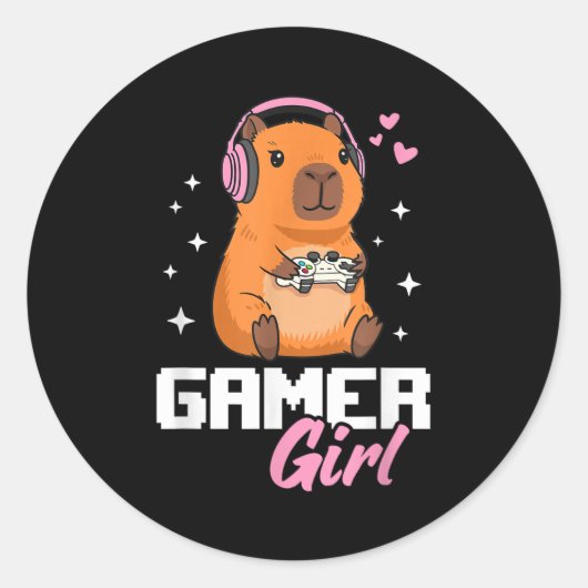 Capybara Gamer Girl Gaming  Ronde Sticker (Voorkant)