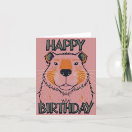 Capybara Gelukkige Verjaardag Roze Retro Feestdagen Kaart