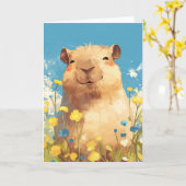 Capybara Gelukzaligheid Kaart (Gele Bloem)