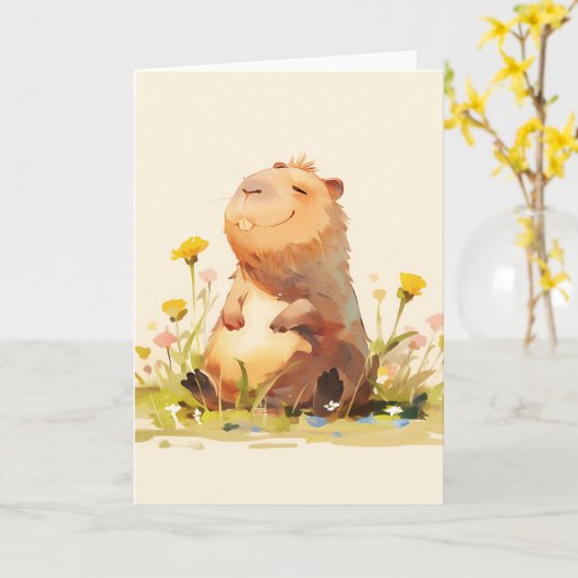 Capybara geniet van het leven kaart (Gele Bloem)