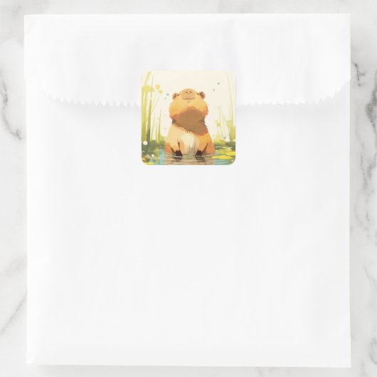 Capybara Genieten van het water Vierkante Sticker (Tas)