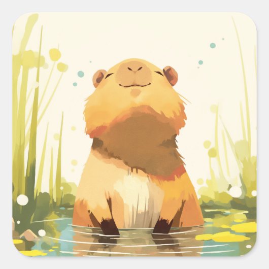 Capybara Genietend van het Water Vierkante Sticker (Voorkant)