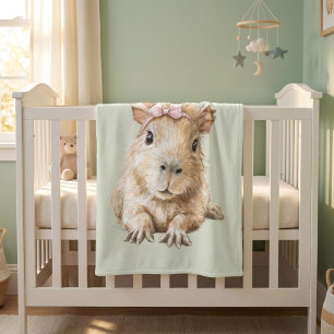 Capybara Girl Watercolor Fleece Blanket • Nursery  Deken