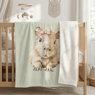 Capybara Girl Watercolor Sherpa Blanket • Nursery Deken