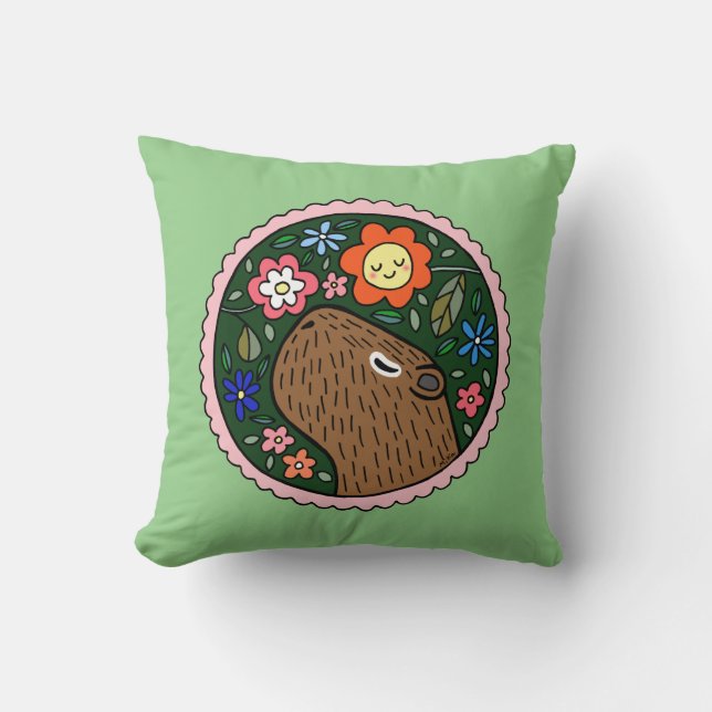 Capybara Graphic Cute capybara met bloemen Kussen (Voorkant)