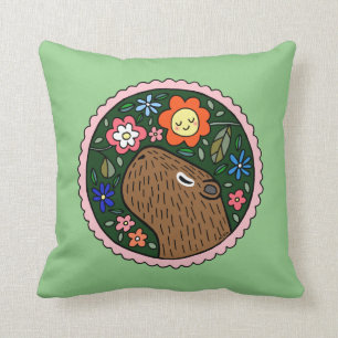 Capybara Graphic Cute capybara met bloemen Kussen