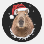 Capybara Grappig Kerstmis  Ronde Sticker (Voorkant)