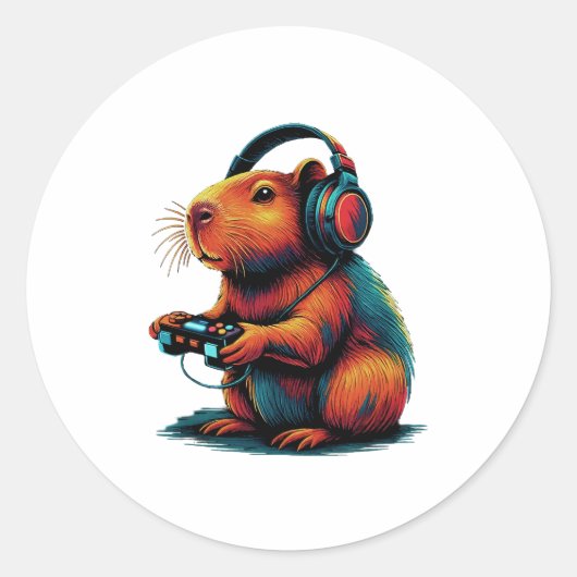 Capybara Grappige videogames Capybara Ronde Sticker (Voorkant)