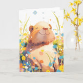 Capybara Grasachtige Slaapjes Kaart (Gele Bloem)