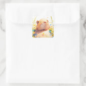 Capybara Grasachtige Slaapjes Vierkante Sticker (Tas)