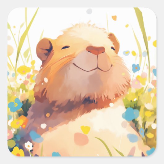 Capybara Grasachtige Slaapjes Vierkante Sticker (Voorkant)
