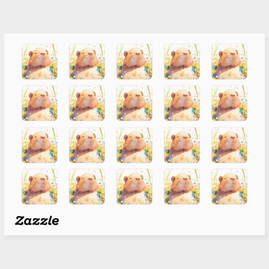 Capybara Grassy Naptime Vierkante Sticker (Vel)