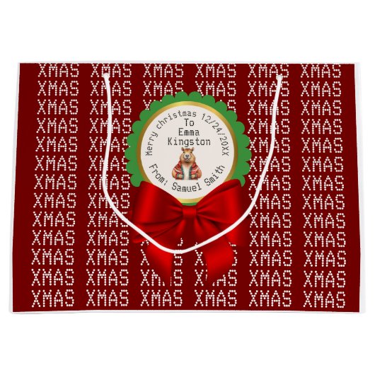 CAPYBARA green XMAS NAME EDITABLE Groot Cadeauzakje (Voorkant)