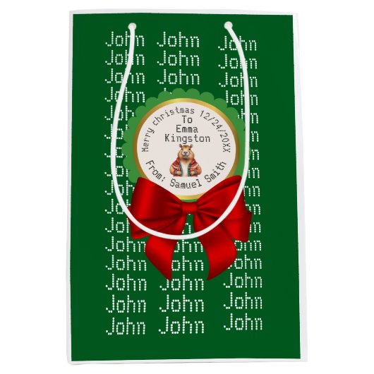 CAPYBARA green XMAS NAME EDITABLE  Medium Cadeauzakje (Voorkant)