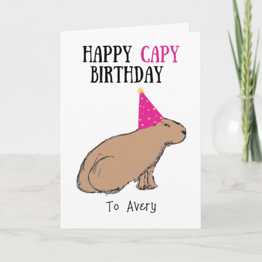 Capybara Hand-Drawn Cute Wildlife Birthday Kaart (Voorkant)