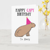 Capybara Hand-Drawn Cute Wildlife Birthday Kaart (Gele Bloem)