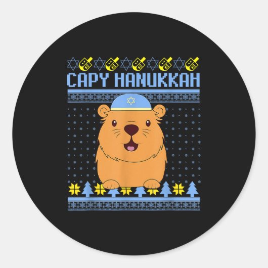 Capybara Hanukkah Capy Hanukkah Chanukah Jewish Ki Ronde Sticker (Voorkant)
