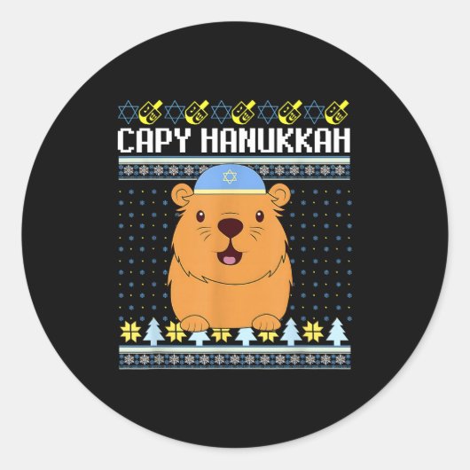 Capybara Hanukkah Capy Hanukkah Chanukah Jewish Ki Ronde Sticker (Voorkant)