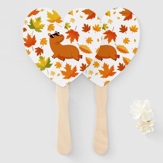 Capybara Herfst Fan | Dierendesign met herfstthema Handwaaier (Voorkant en achterkant)