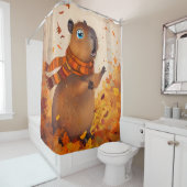 Capybara Herfstgordijn | Gezellig Herfst-thema Douchegordijn (In situ)