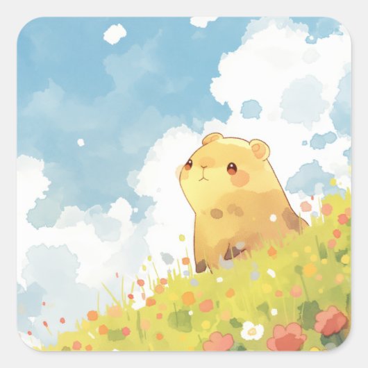 Capybara Hilltop Haven Vierkante Sticker (Voorkant)