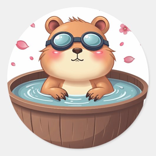 Capybara Hottub Ontspanning Chill Vibes Grappige A Ronde Sticker (Voorkant)