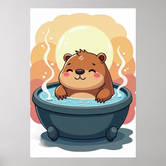 Capybara Hottub Ontspanning Kalme Sfeer Knus Kunst Poster (Voorkant)