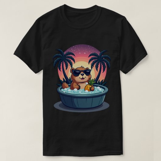 Capybara Hottub Ontspanning - Retro Chille Vibes T-shirt (Design voorkant)