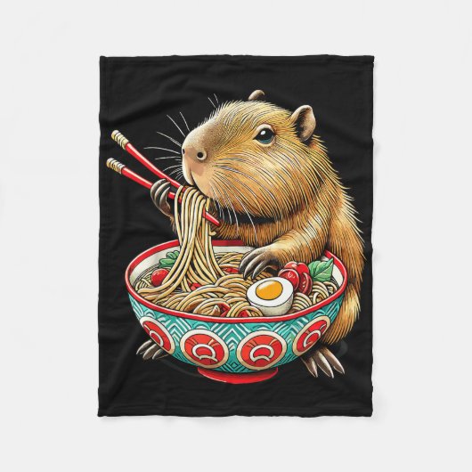 Capybara houdt van noedels Capybara die Japanse ra Fleece Deken (Voorkant)