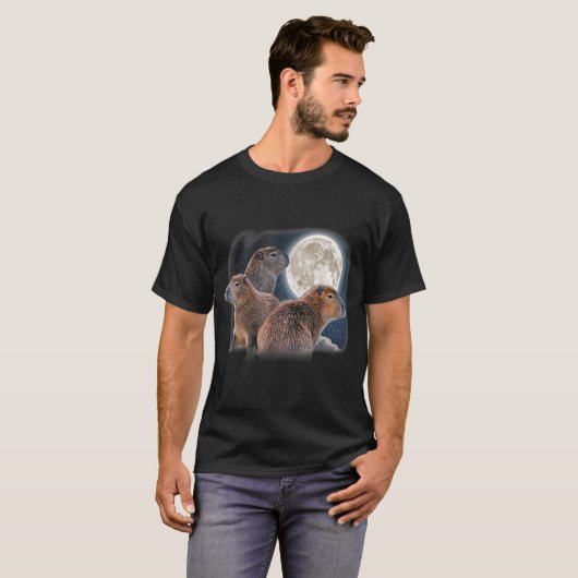Capybara Humor Parody Three Capybaras en Moon T-shirt (Voorkant volledig)