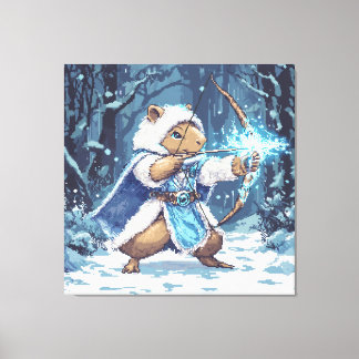 Capybara Ice Archer - Fantasy Pixel Art Canvas Afdruk