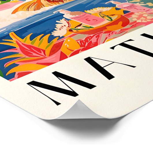 Capybara in bad kunstprint, roze tropisch bad poster (Hoek)