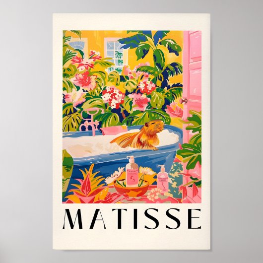 Capybara in bad kunstprint, roze tropisch bad poster (Voorkant)