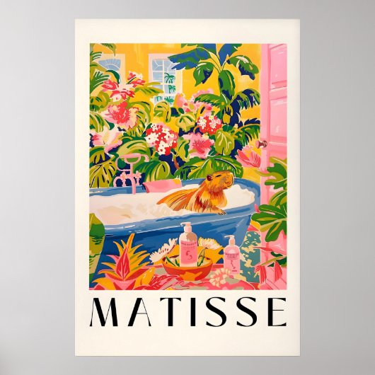 Capybara in badkuip kunstprint roze tropisch poster (Voorkant)