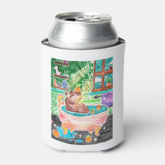 Capybara in Bath Tub with Oranges Blikjeskoeler (Blikje Voorkant)