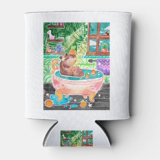 Capybara in Bath Tub with Oranges Blikjeskoeler (Voorkant)