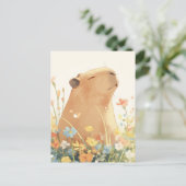 Capybara in Colorful Summer Wildflower Meadow Briefkaart (Staand voorkant)
