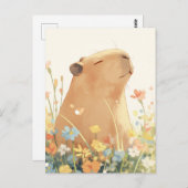 Capybara in Colorful Summer Wildflower Meadow Briefkaart (Voorkant / Achterkant)