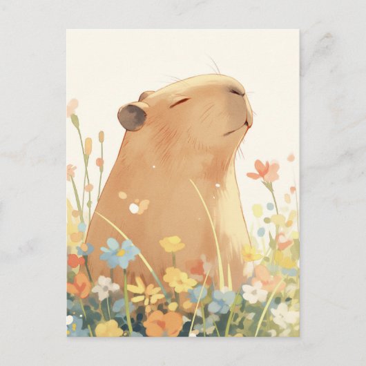 Capybara in Colorful Summer Wildflower Meadow Briefkaart (Voorkant)
