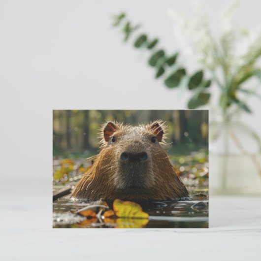 Capybara in de herfstwetlands briefkaart (Staand voorkant)