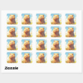 Capybara in de wei vierkante sticker (Vel)